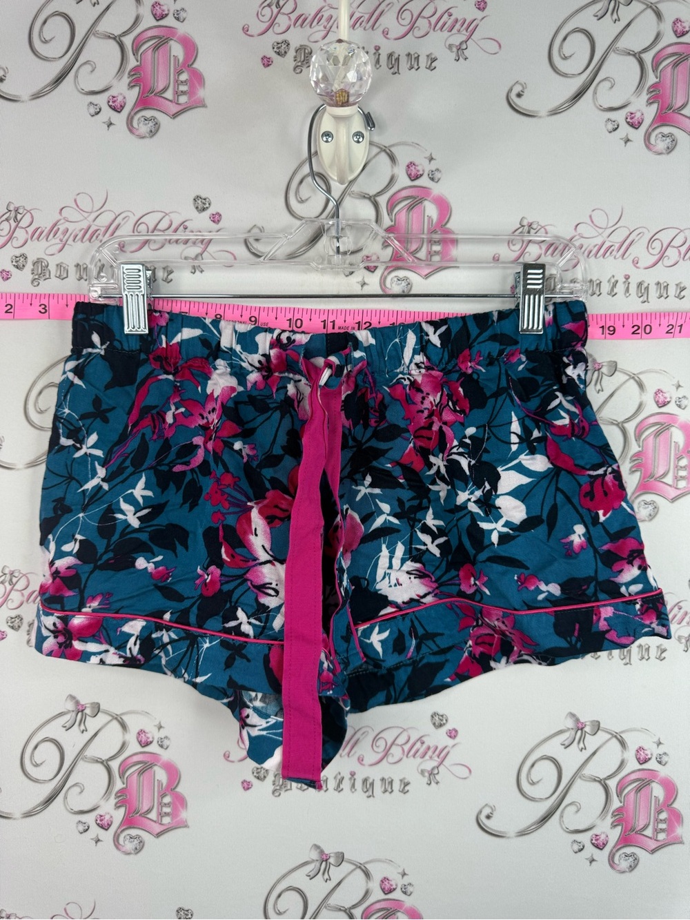 Joe Fresh shorts Teal Floral Athletic Shorts with Pink Drawstring